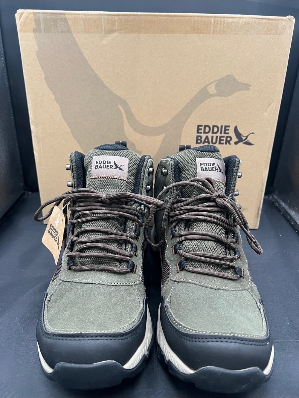 Eddie Bauer Olive and Brown Lace-Up Ankle Hiking Boots
